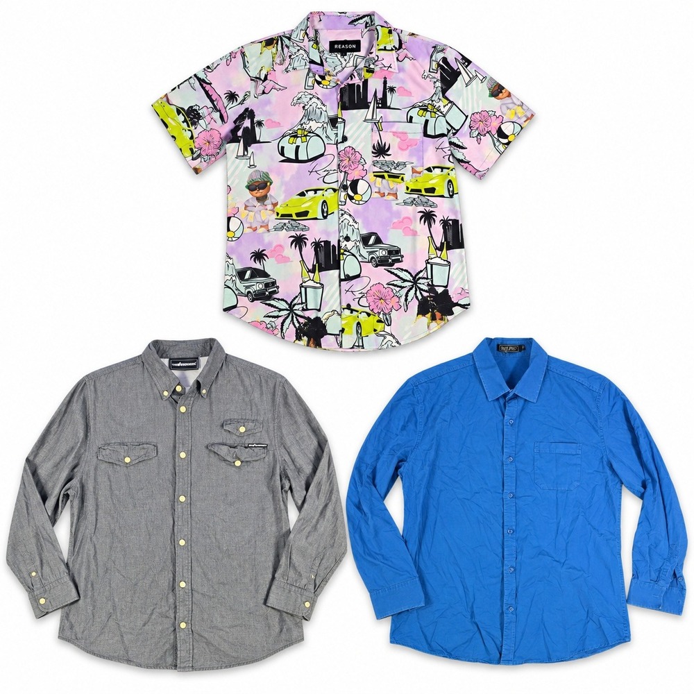 Mixed Brands Lot of 3 Men's L Button-Down Shirts Reason The Hundreds Long Sleeve